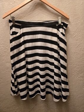 Switchblade Stiletto Black White Striped Skater Skirt Cotton Flowy Alt